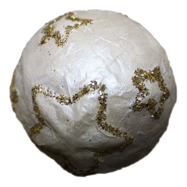 Χριστουγεννιάτικη Μπάλα Λευκή, με Χρυσά Αστέρια (6cm)